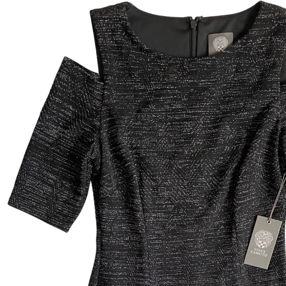 Vince Camuto Women's Dress Size 2 Black Silver Sparkle Cold Shoulder Party
